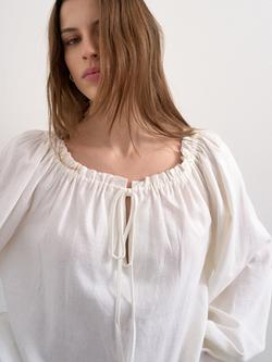 Topshop Tie Neck Linen Rich Top - view 2, White