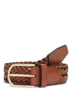 Tommy Hilfiger Archive Woven Leather Belt, Brown, Brown