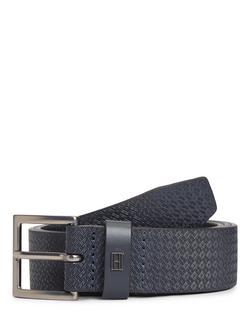 Tommy Hilfiger All Over Flag Print Leather Belt, Midnight Blue, Midnight Blue