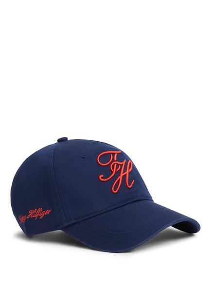 Tommy Hilfiger Cotton Embroidery Logo Baseball Cap, Navy/Orange