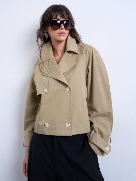 Topshop Double Breasted Trench Jacket, Beige, Beige