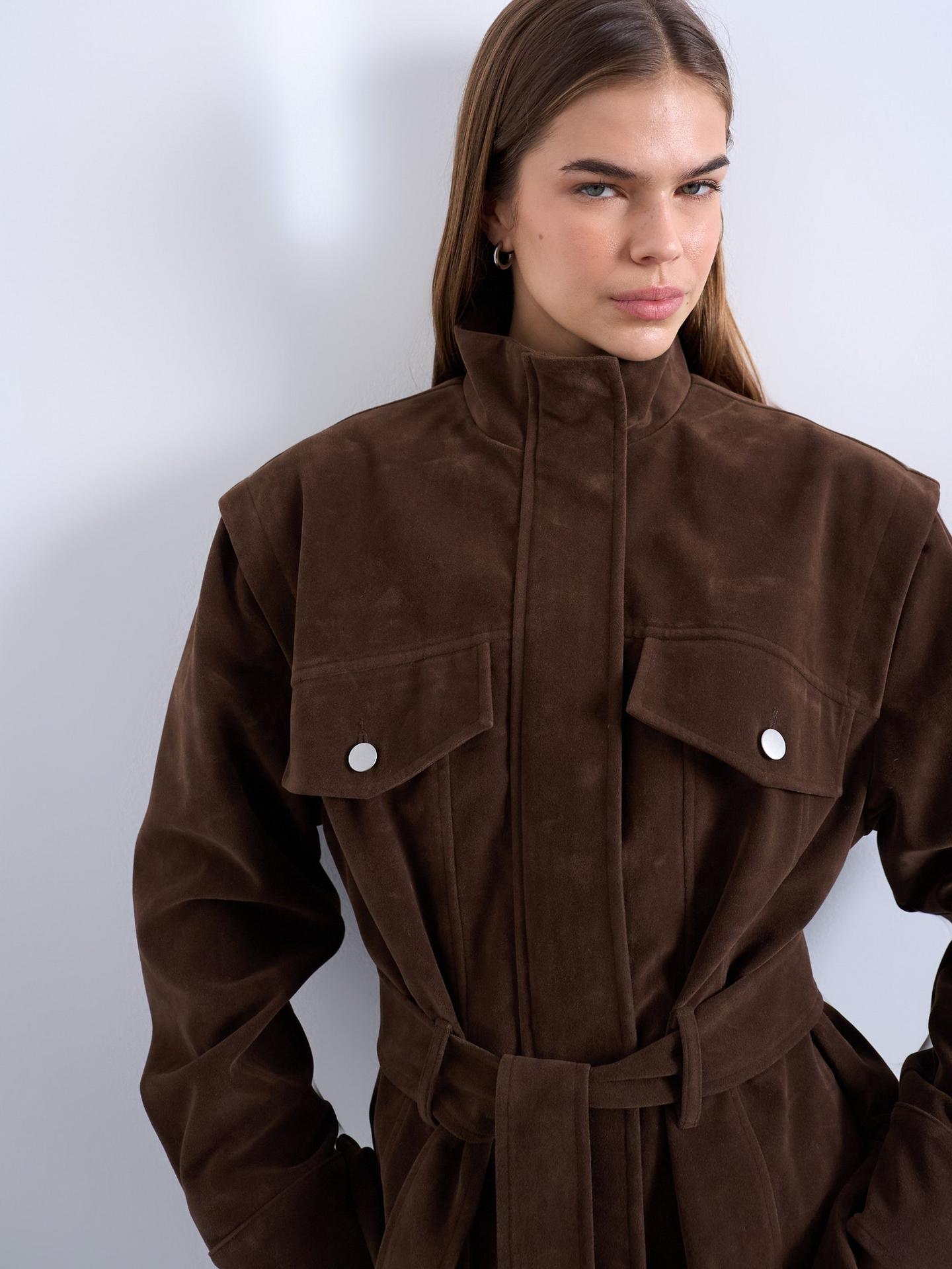 high street belted cropped suede jacket for women