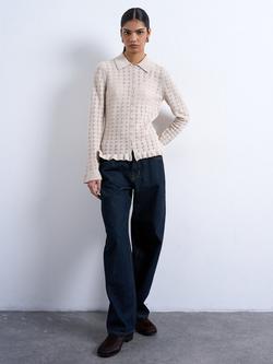 Topshop Pointelle Knit Ruffle Top, Oat, Oat