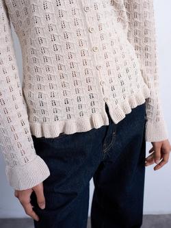 Topshop Pointelle Knit Ruffle Top, Oat - view 2, Oat