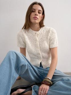 Topshop Textured Short Sleeve Cardigan, White - view 2, White