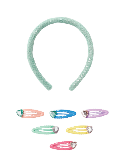 Stych Kids' Sequin Hair Accessory Set, Pack of 7, Green/Multi, Green/Multi