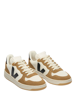 VEJA V10 Lace Up Trainers, Off White/Tan - view 2, Off White/Tan