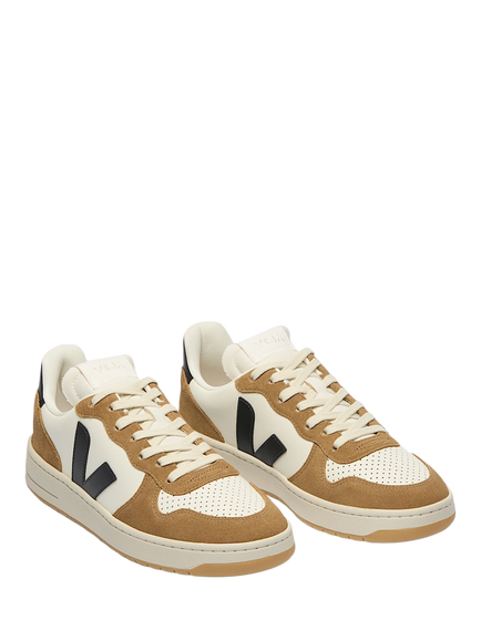 VEJA V10 Lace Up Trainers, Off White/Tan - view 2, Off White/Tan