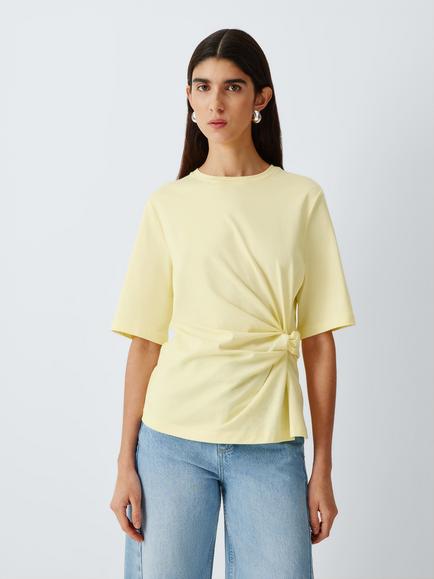 John Lewis Knot Detail Cotton T-Shirt, Yellow