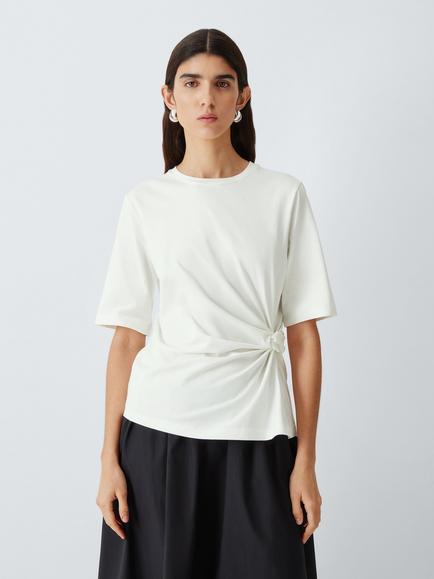 John Lewis Knot Detail Cotton T-Shirt, Cream