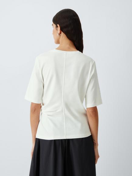 John Lewis Knot Detail Cotton T-Shirt - view 2, Cream