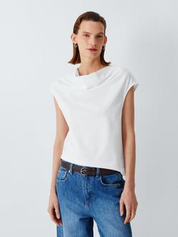 John Lewis Cowl Neck Sleeveless Cotton Top, White, White