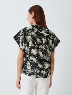 John Lewis Ruffle Neck Cap Sleeve Blouse - view 2, Black / White