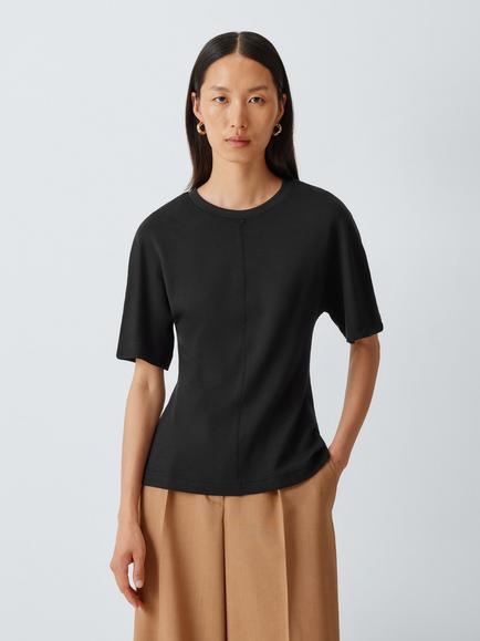 John Lewis Interlock Cotton Waisted Top, Black