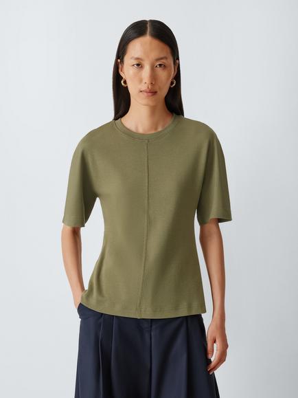 John Lewis Interlock Cotton Waisted Top, Khaki