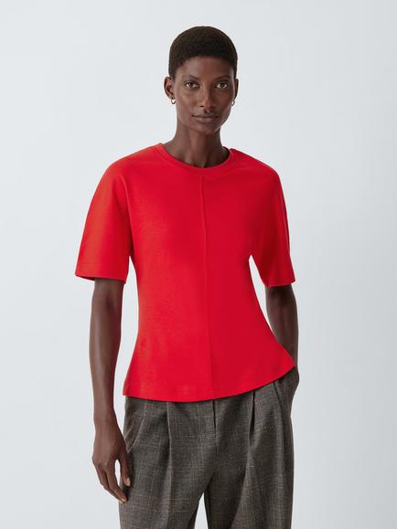 John Lewis Interlock Cotton Half Sleeve Top, Red