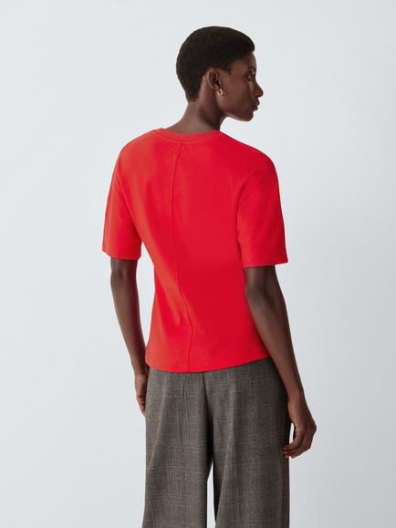 John Lewis Interlock Cotton Half Sleeve Top - view 2, Red