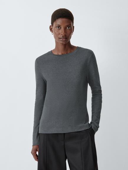 John Lewis Organic Cotton Long Sleeve Crew Neck T-Shirt, Grey Marl