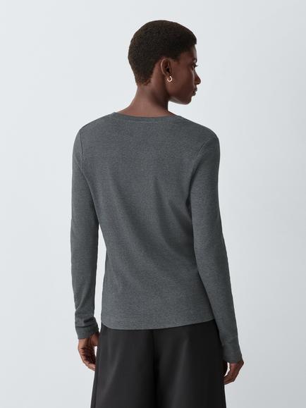 John Lewis Organic Cotton Long Sleeve Crew Neck T-Shirt - view 2, Grey Marl