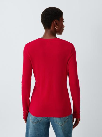 John Lewis Organic Cotton Long Sleeve Crew Neck T-Shirt - view 2, Red