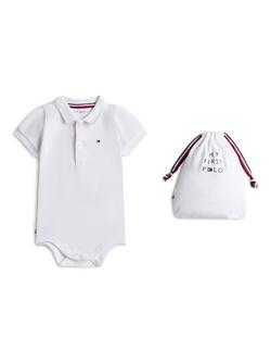 Tommy Hilfiger Baby Polo Bodysuit and Drawstring Bag Gift Set, White, White