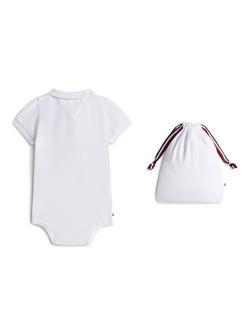 Tommy Hilfiger Baby Polo Bodysuit and Drawstring Bag Gift Set, White - view 2, White