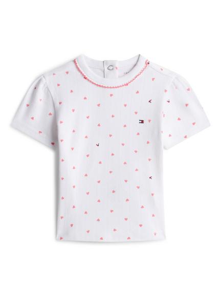 Tommy Hilfiger Baby Pointelle Short Sleeve Heart Print T-Shirt, White, White