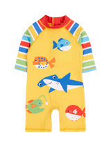 Frugi Baby Little Sun Safe Sea Life Long Sleeve Swimsuit, Multi