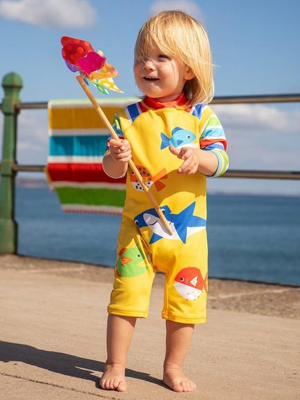 Frugi Baby Little Sun Safe Sea Life Long Sleeve Swimsuit, Multi - view 2, Multi