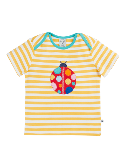 Frugi Kids' Bobster Ladybird Applique Striped T-Shirt, Yellow, Yellow