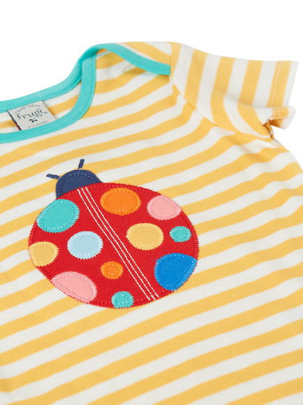 Frugi Kids' Bobster Ladybird Applique Striped T-Shirt, Yellow - view 2, Yellow