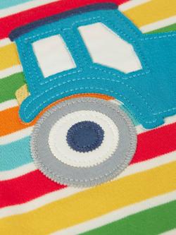 Frugi Baby Bobster Cotton Applique T-Shirt, Happy Stripe/Tractor - view 2, Happy Stripe/Tractor
