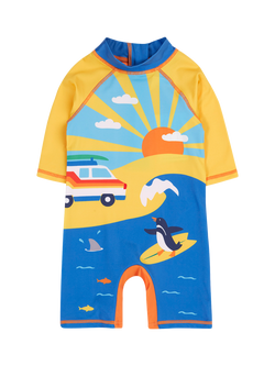 Frugi Baby Little Sun Safe Beachside Long Sleeve Swimsuit, Multi, Multi