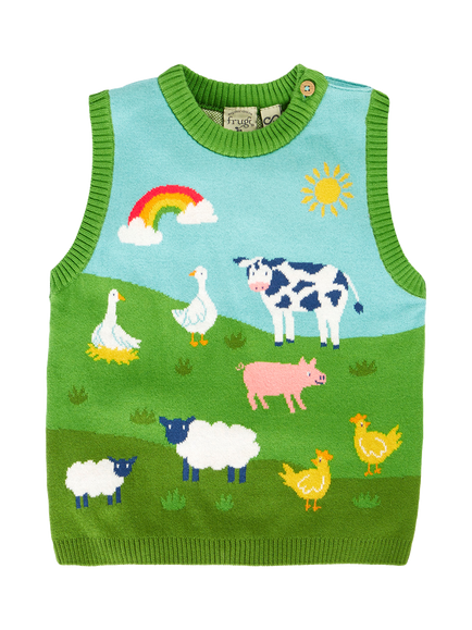 Frugi Baby Tavi Knitted Tank Top, Farmyard, Farmyard