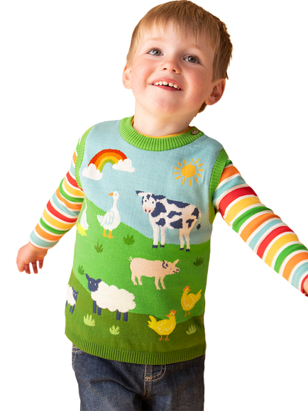 Frugi Baby Tavi Knitted Tank Top, Farmyard - view 2, Farmyard