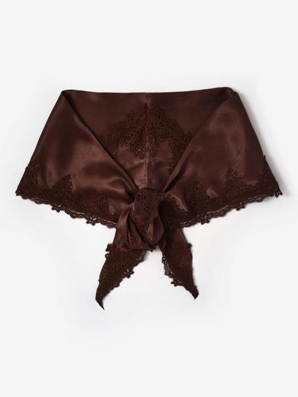 Mint Velvet Lace Trim Satin Scarf, Brown, Brown