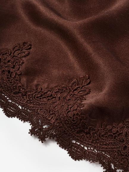 Mint Velvet Lace Trim Satin Scarf, Brown - view 2, Brown