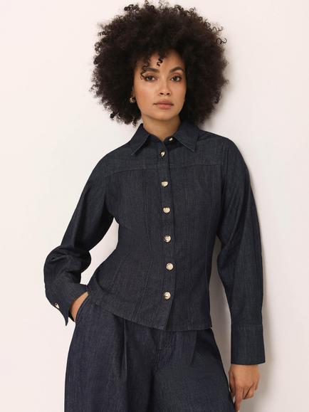 Mint Velvet Fitted Waist Denim Shirt, Indigo, Indigo