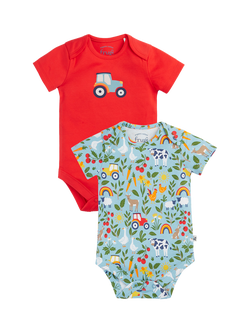 Frugi Baby Cotton Short Sleeve Bodysuit, Pack of 2, On The Farm, On The Farm