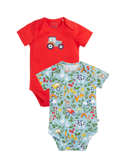 Frugi Baby Cotton Short Sleeve Bodysuit, Pack of 2, On The Farm, On The Farm