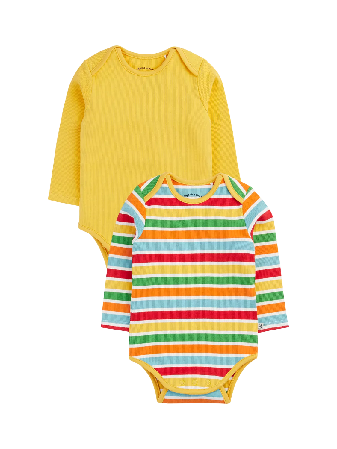 Frugi Baby Little Rib Long Sleeve Bodysuits, Pack of 2, Yellow/Multi