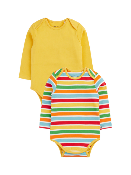 Frugi Baby Little Rib Long Sleeve Bodysuits, Pack of 2, Yellow/Multi, Yellow/Multi