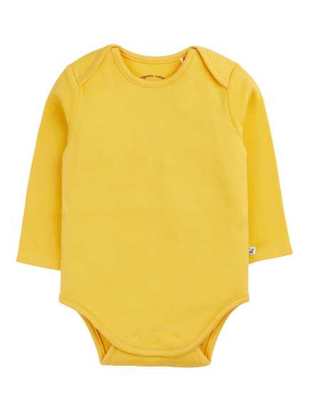 Frugi Baby Little Rib Long Sleeve Bodysuits, Pack of 2, Yellow/Multi - view 2, Yellow/Multi