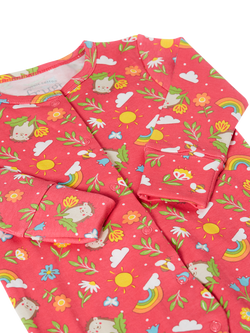 Frugi Baby Lovely Floral Hedgehog Cotton Sleepsuit, Multi - view 2, Multi