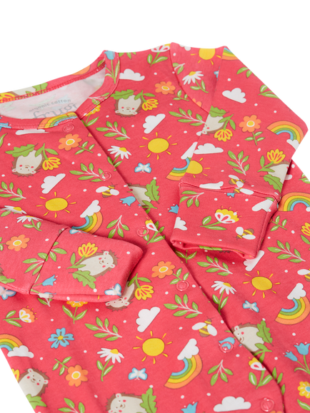 Frugi Baby Lovely Floral Hedgehog Cotton Sleepsuit, Multi - view 2, Multi
