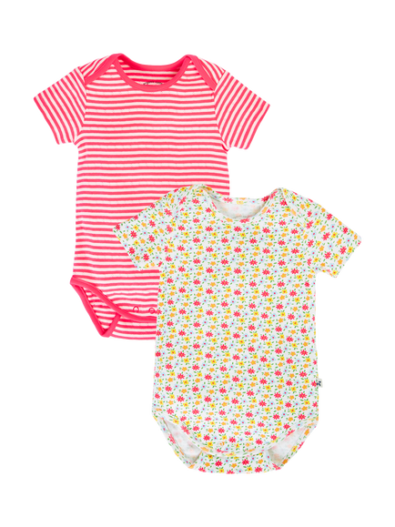 Frugi Baby Pip Pointelle Bodysuit, Pack of 2, Ditsy Floral/Stripe, Ditsy Floral/Stripe