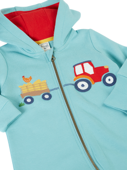 Frugi Baby Applique Fleece Snuggle Suit, Lichen/Tractor - view 2, Lichen/Tractor