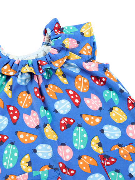 Frugi Baby Peony Cotton Playsuit, Ladybird Loveliness - view 2, Ladybird Loveliness