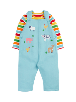 Frugi Baby Rae Dungaree Outfit, Happy Rib Stripe/Farm, Happy Rib Stripe/Farm