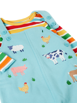 Frugi Baby Rae Dungaree Outfit, Happy Rib Stripe/Farm - view 2, Happy Rib Stripe/Farm